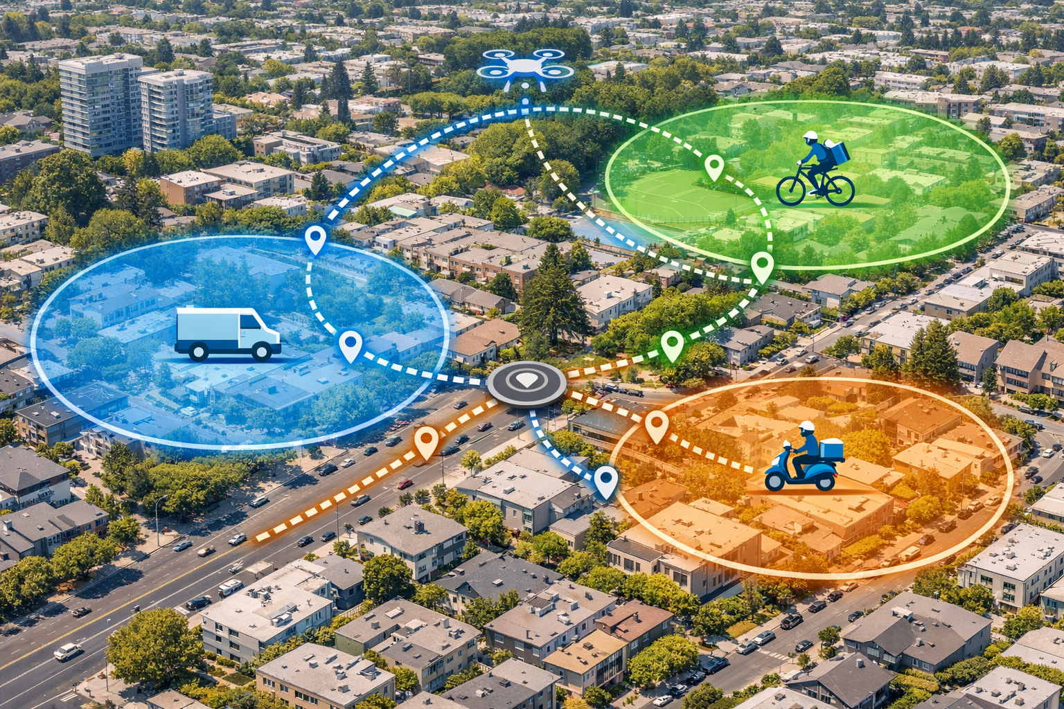 Aerial view of delivery zones
