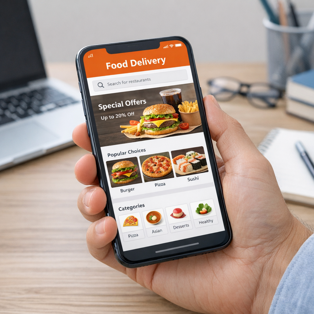 Smartphone with food delivery app